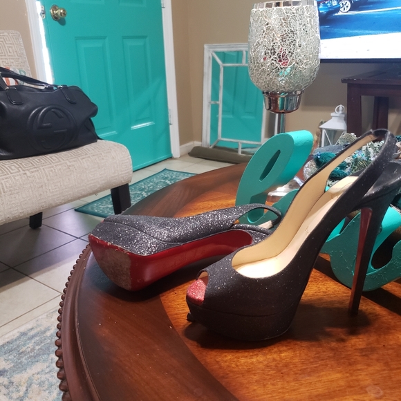 Authentic Christian Louboutin size 37 Black Glitt - Picture 13 of 16